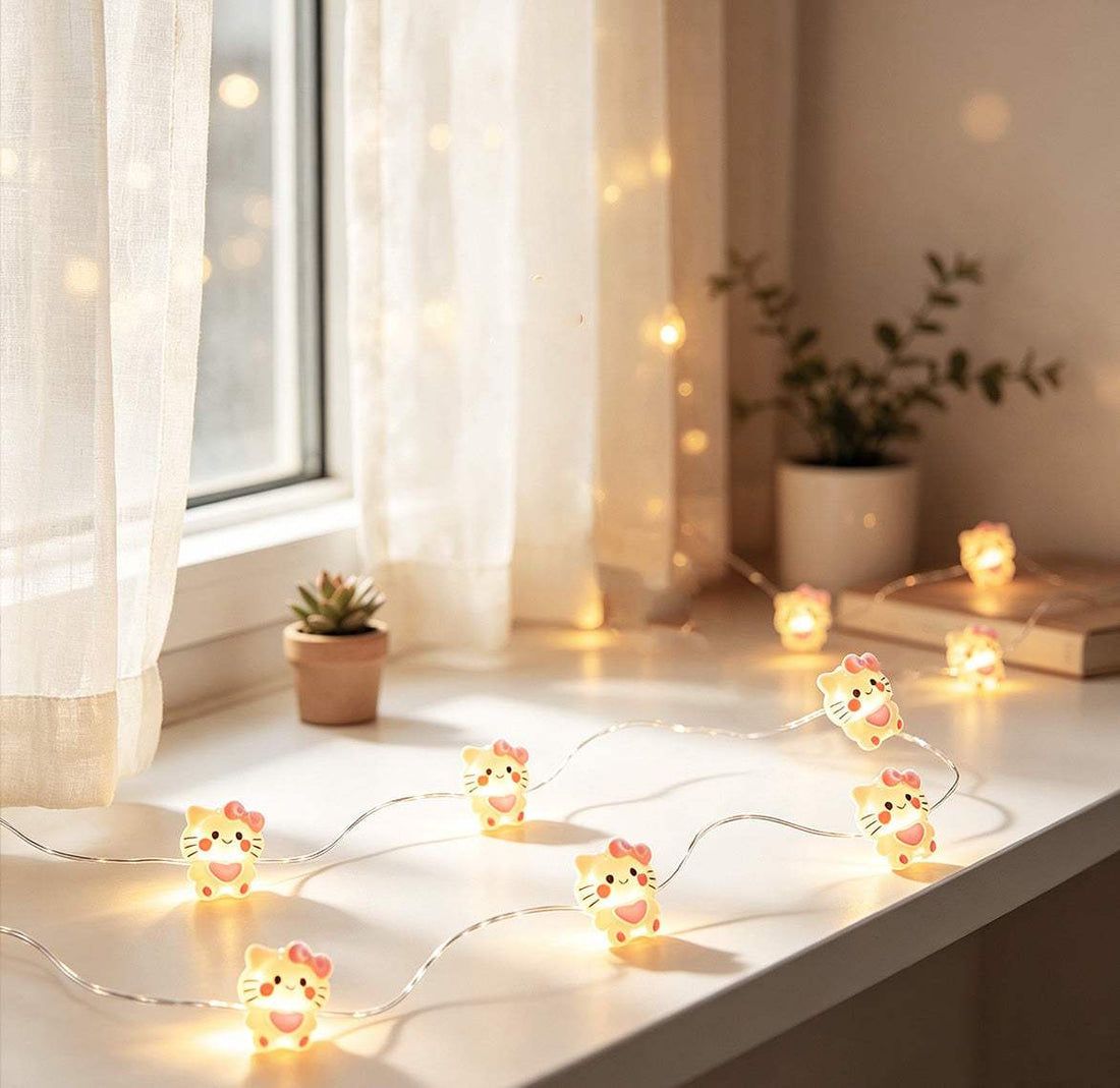 Sleepy Kitten Fairy Lights cute animal gift idea for bedroom decor