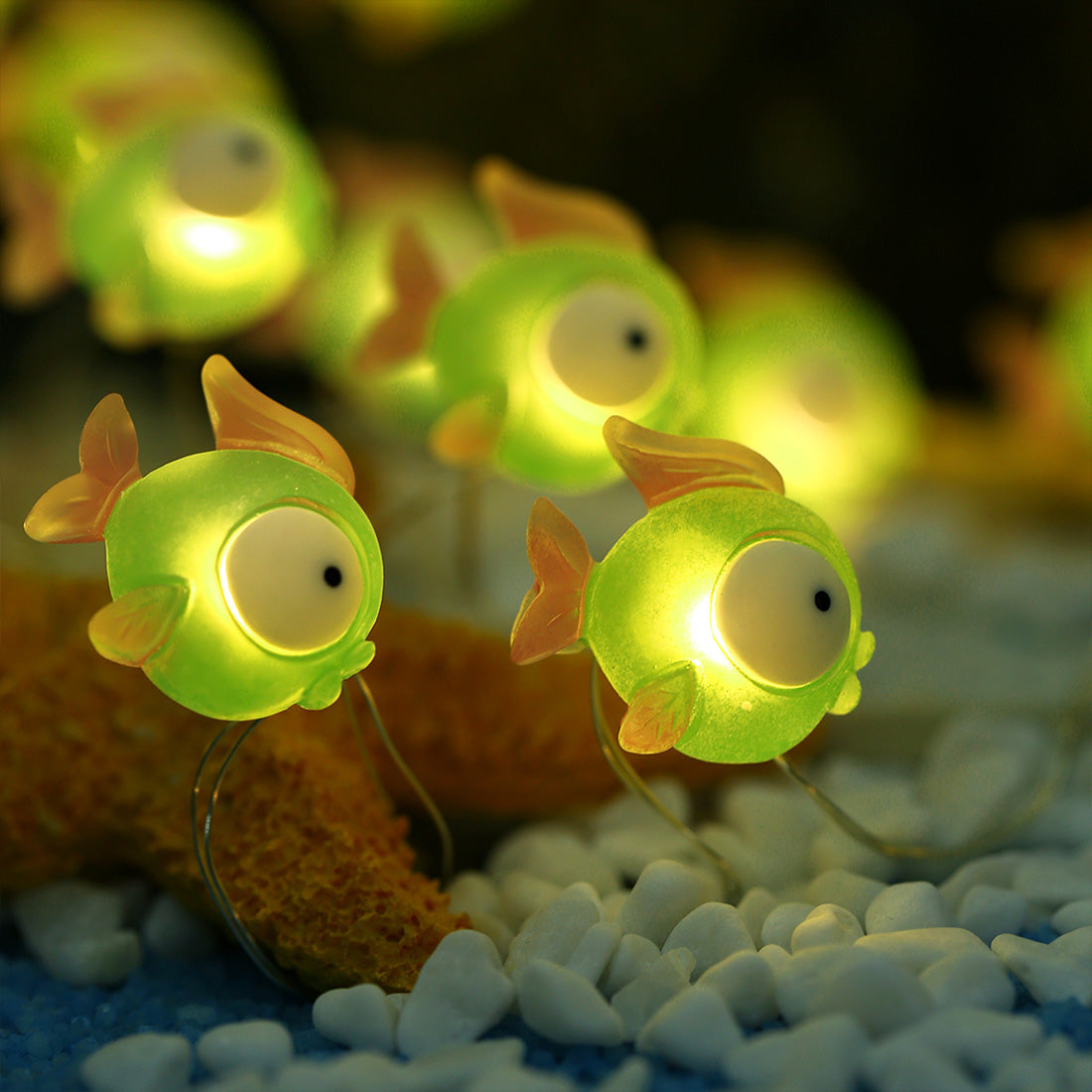 Ocean and Beach Fairy Lights ocean and beach fairy lights with seashell starfish style ornaments soft glow