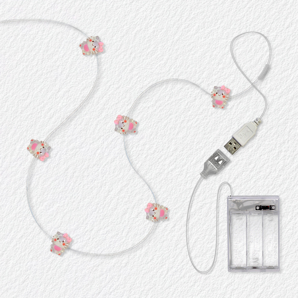 Sleepy Kitten Fairy Lights with battery and USB dual power option
