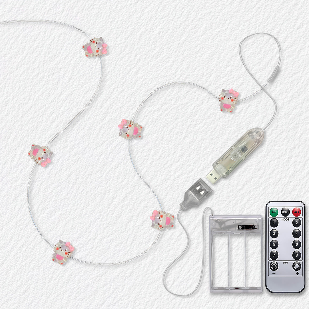 Sleepy Kitten Fairy Lights with battery USB and 8-mode remote control