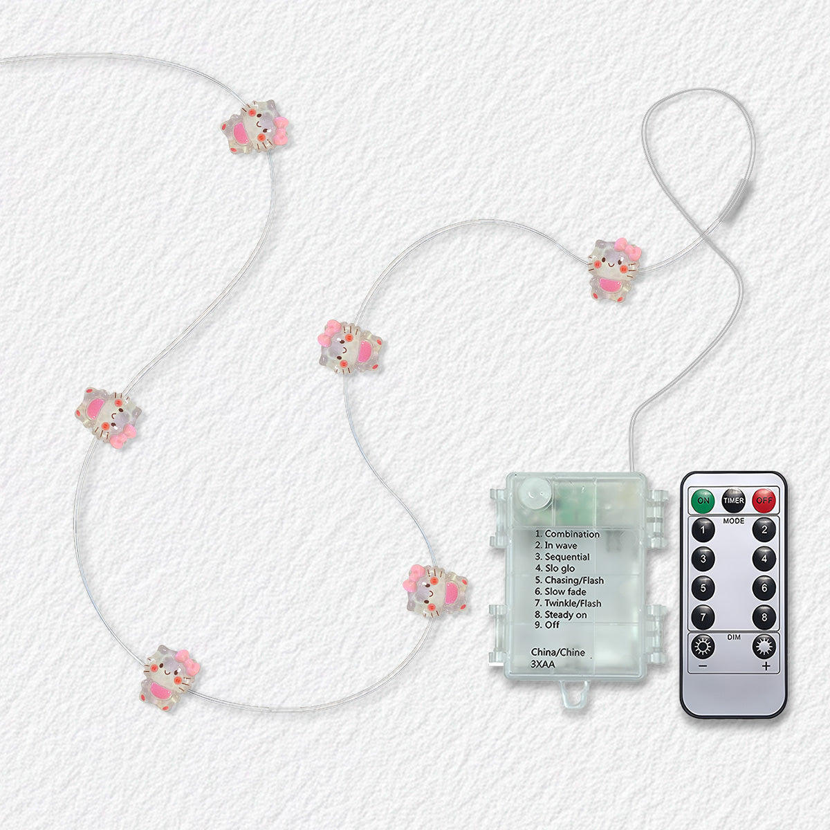 Sleepy Kitten Fairy Lights with waterproof battery box and remote control