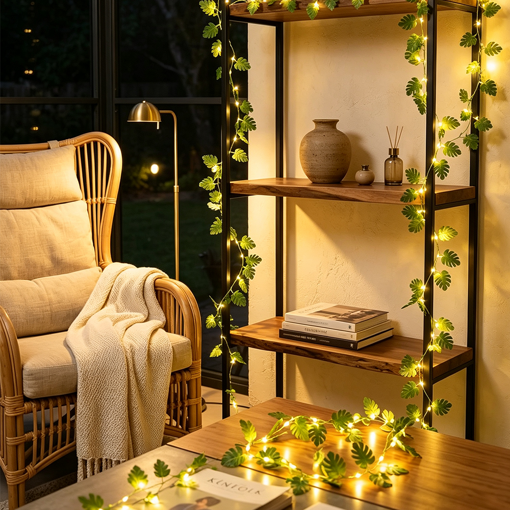 Monstera Leaf String Lights, 33 ft 100 Warm White LEDs