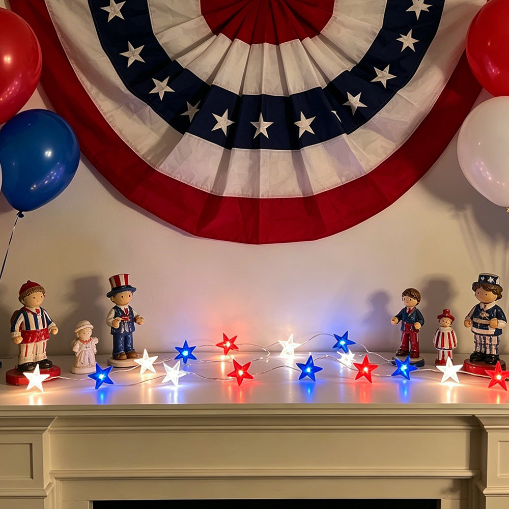 Patriotic Red White Blue Star Fairy Lights 10ft 30 LED