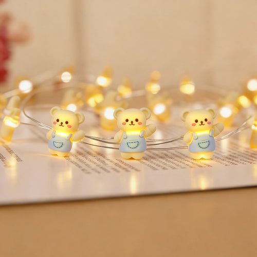 Blue Dress Bear Fairy Lights decorating bedroom