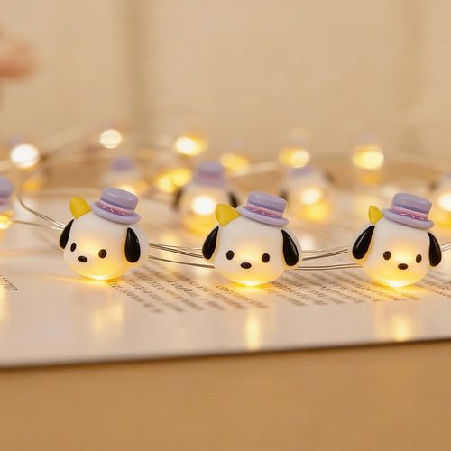 Blue Hat Dog fairy lights decorating bedroom