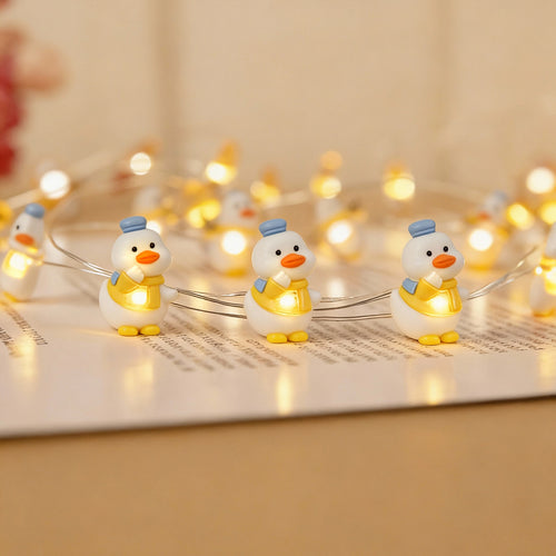 Blue Hat Duck fairy lights decorating bedroom