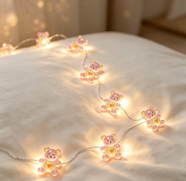 Pink Heart Bear Fairy Lights 10ft 30 LED
