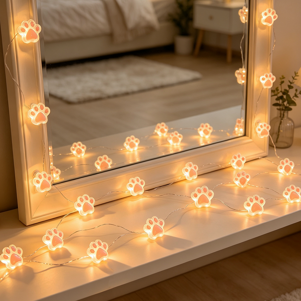 Pink Bear Paw Fairy Lights