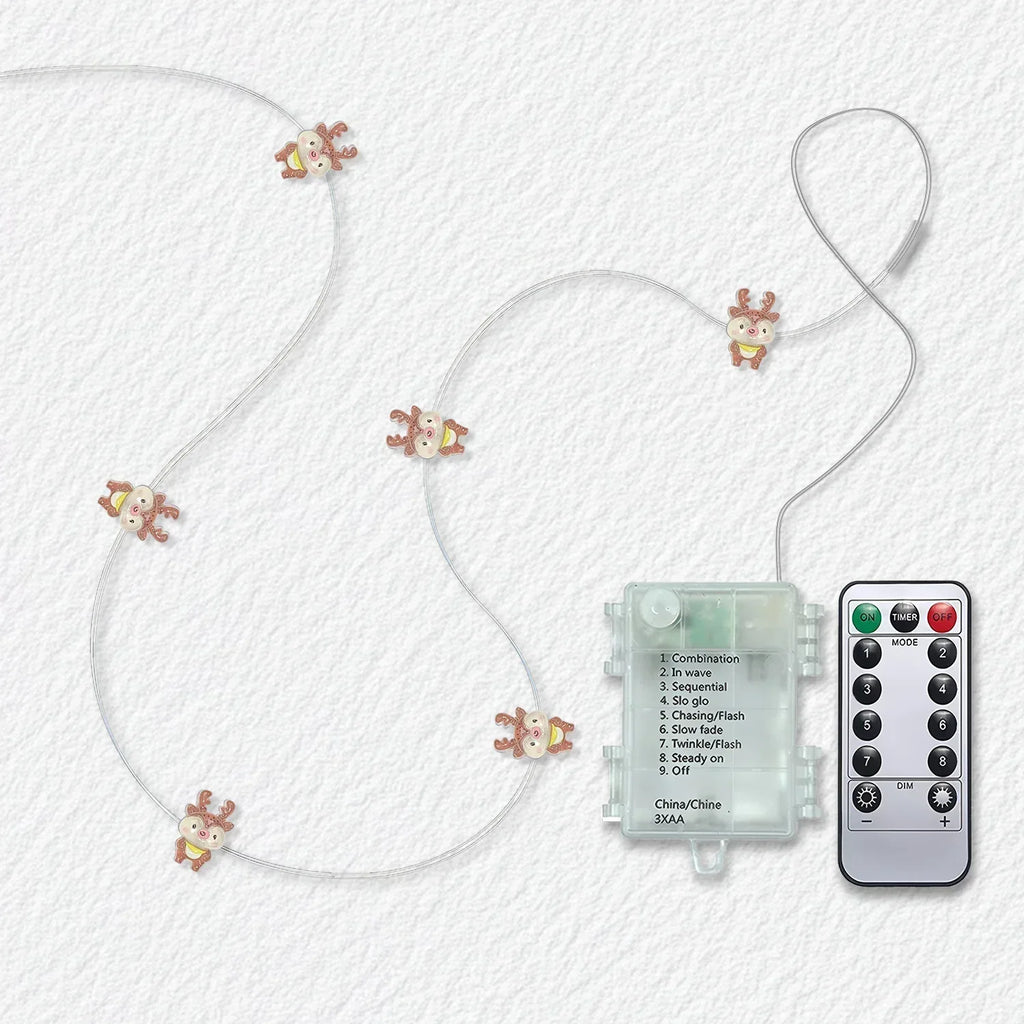 Reindeer Fairy Lights 10ft 30 LED - Battery Operated String Lights