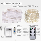 Photo Clip String Lights, 33ft, 100 Warm LEDs, 50 Clips