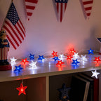 Patriotic Red White Blue Star Fairy Lights 10ft 30 LED