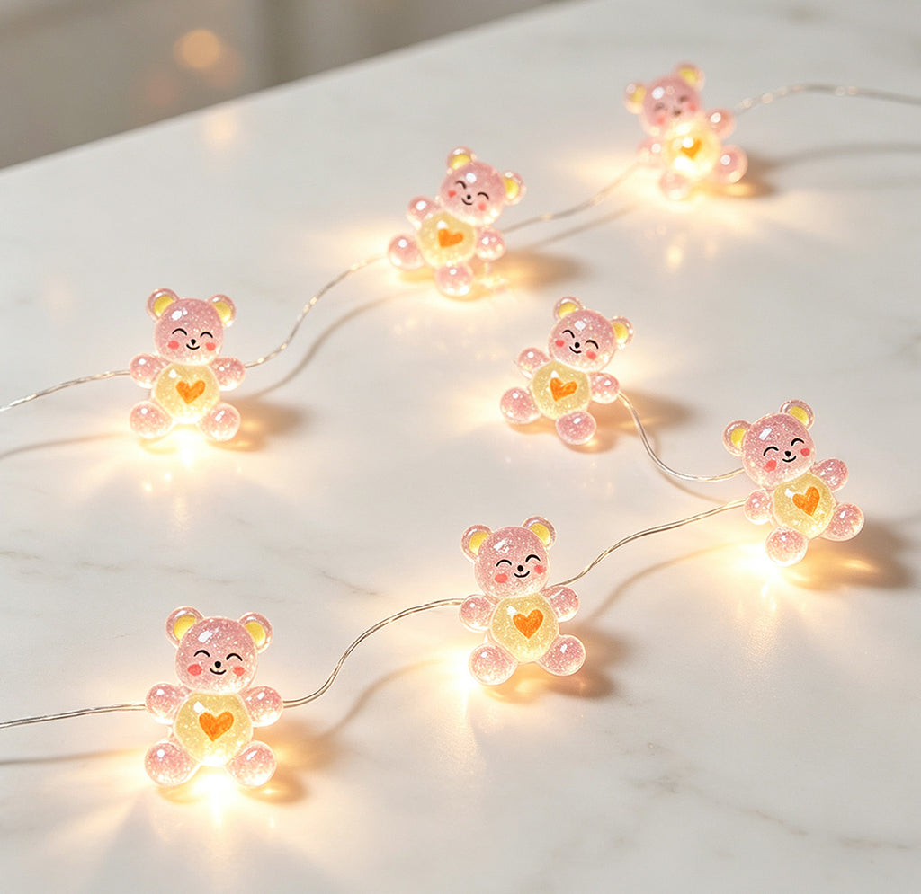 Pink Heart Bear Fairy Lights