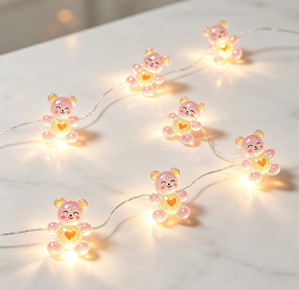 Pink Heart Bear Fairy Lights 10ft 30 LED