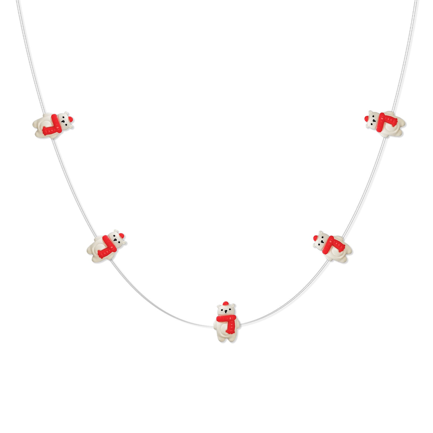 Close-up of Scarf Bear LED decorations on flexible copper wire