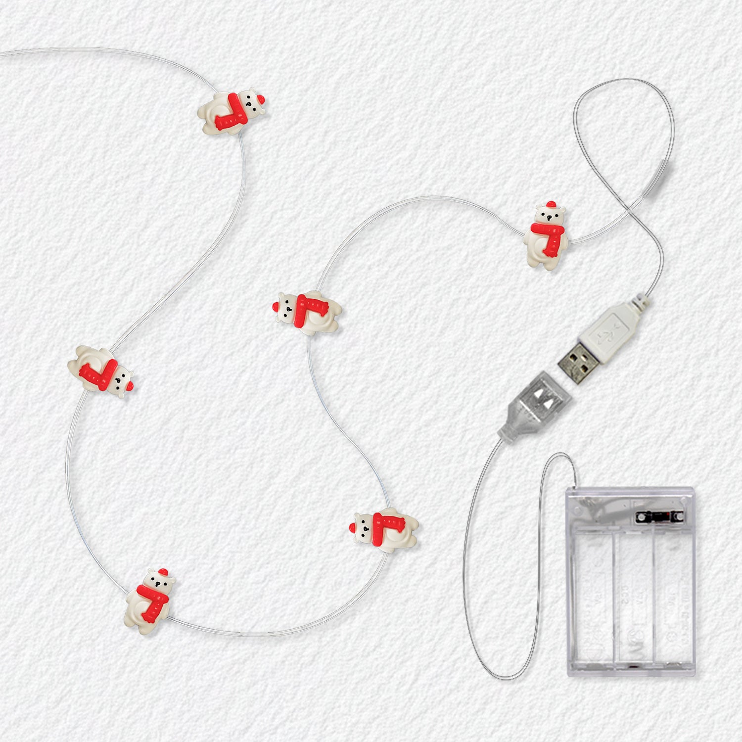 Scarf Bear fairy lights with battery and USB dual power option