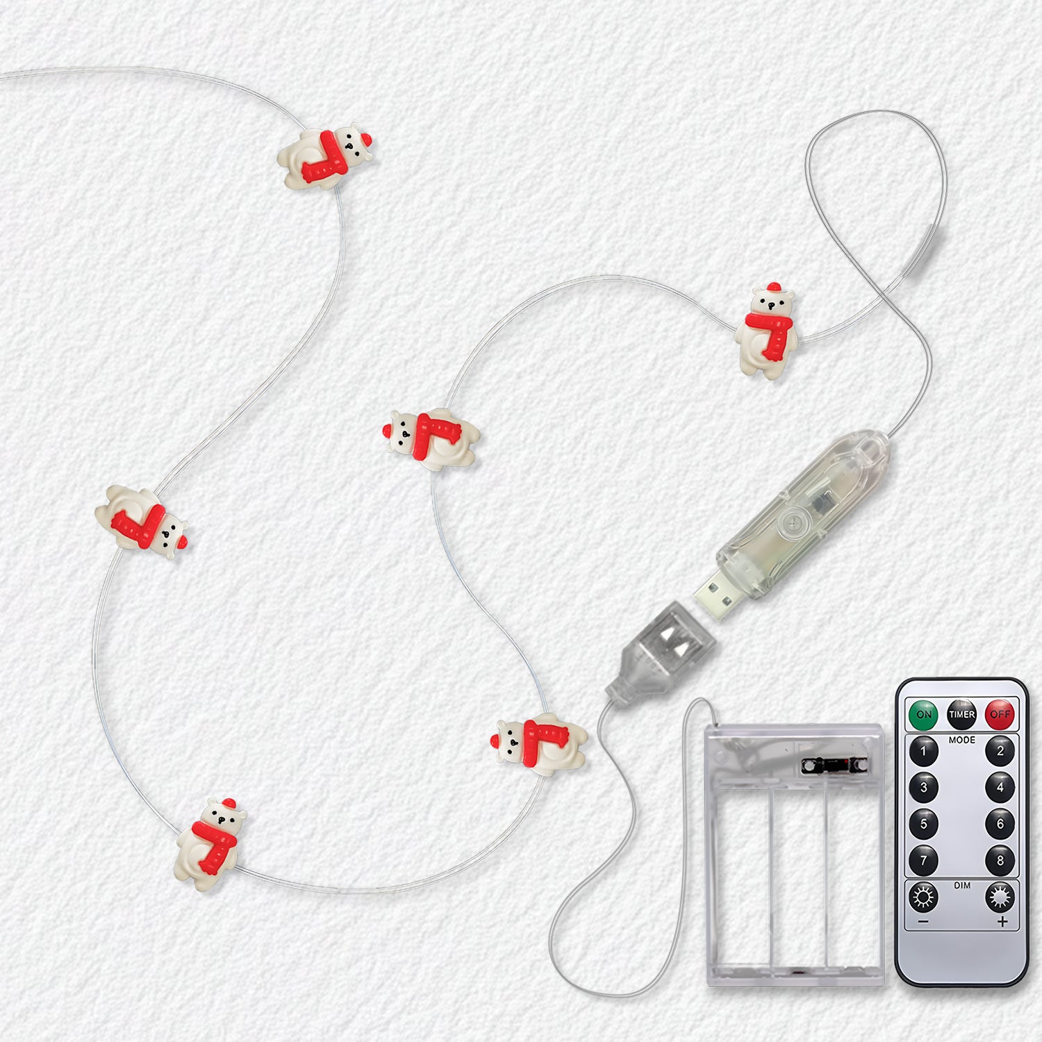 Scarf Bear fairy lights with USB and 3AA battery box 8 mode remote control