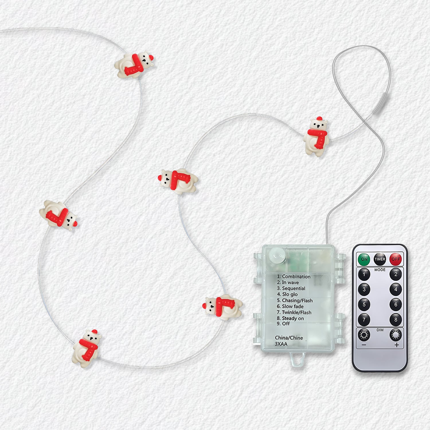 Scarf Bear fairy lights with waterproof 3AA battery box 8 mode remote control