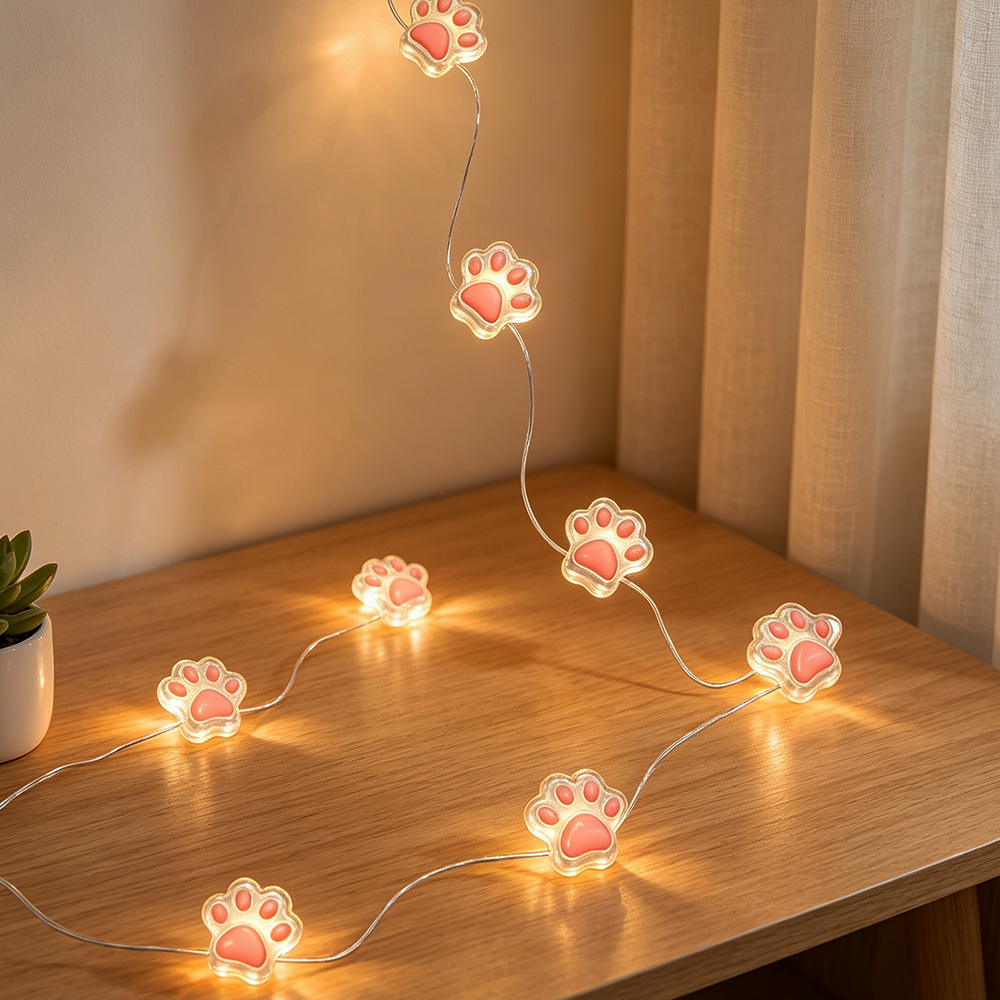 Pink Bear Paw Fairy Lights