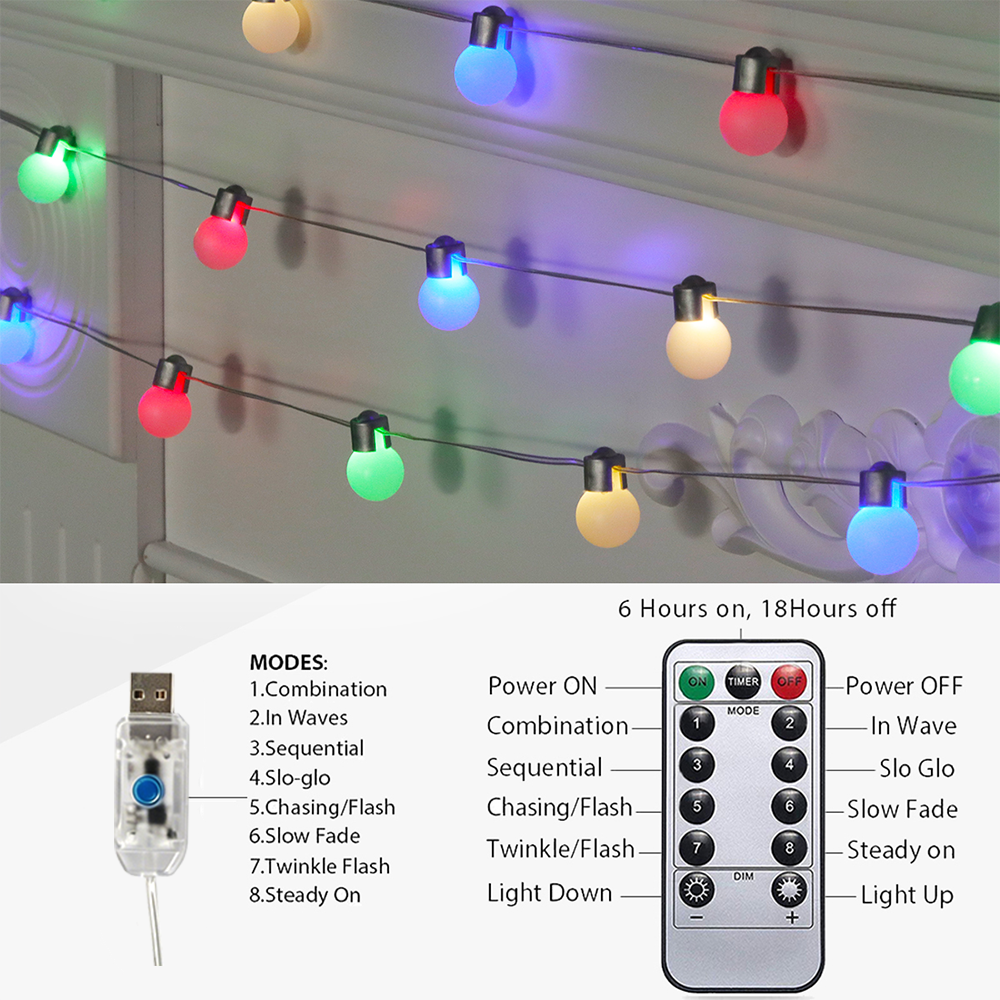 33ft Bulb String Lights, 66 Warm White LEDs