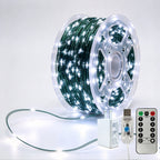 Green-wire copper fairy lights on a reel with crisp-white LEDs, USB controller, remote and power adapter