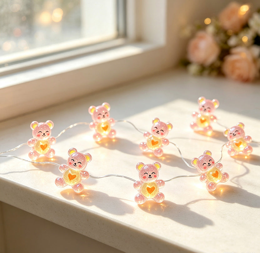 Pink Heart Bear Fairy Lights