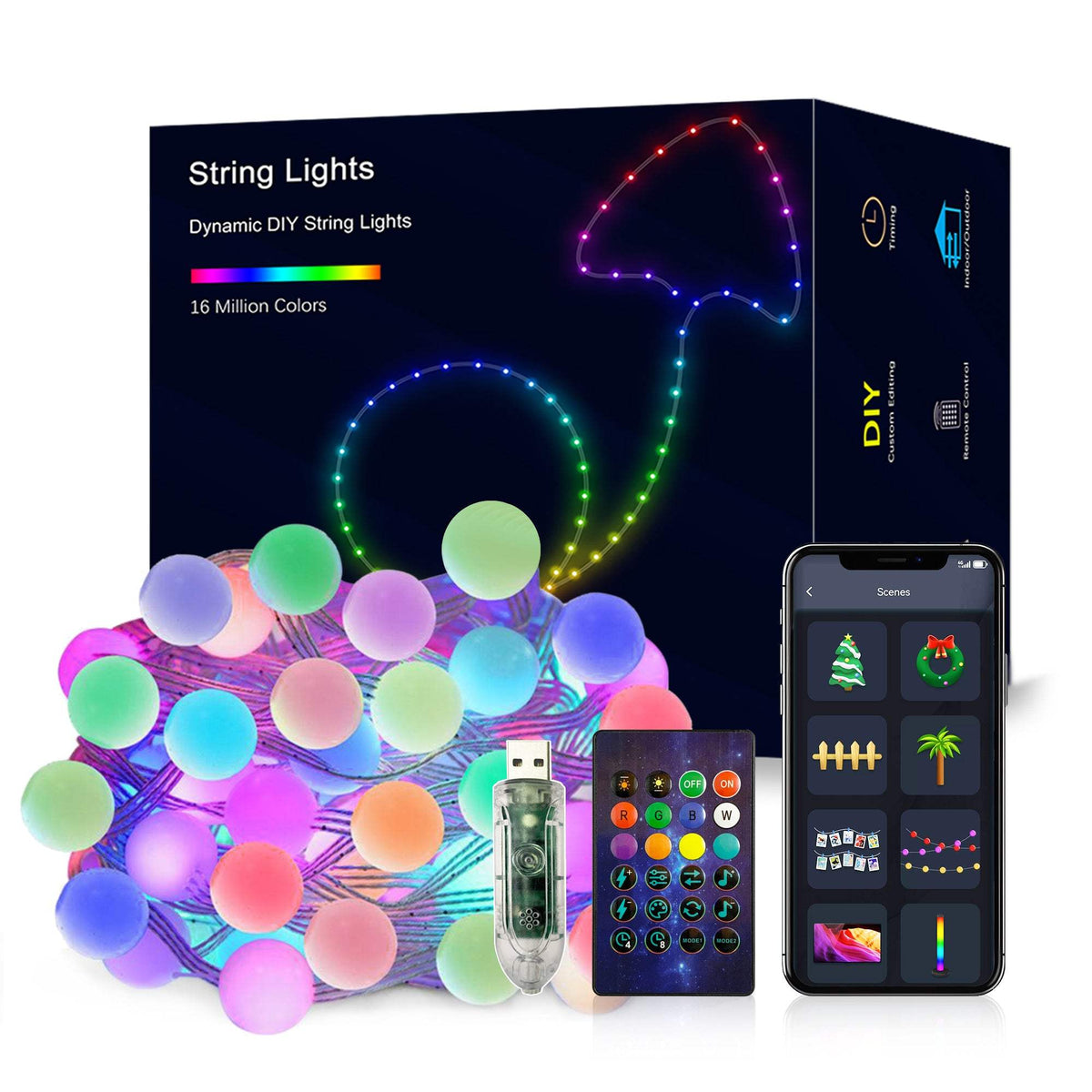 RGB Globe String Lights with Remote & App Control