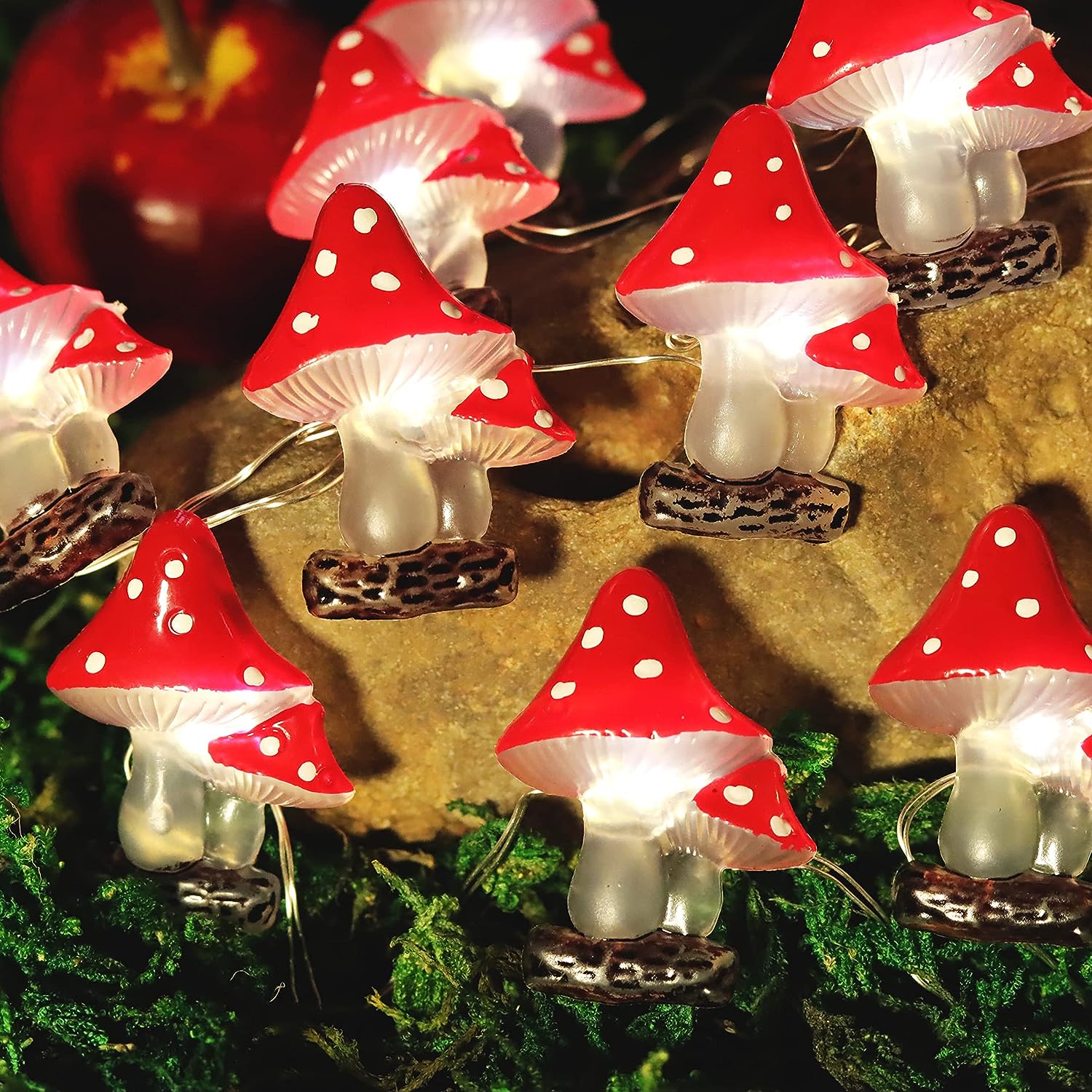 Red Mushroom Fairy Lights 10FT 30LED battery operated fairy lights