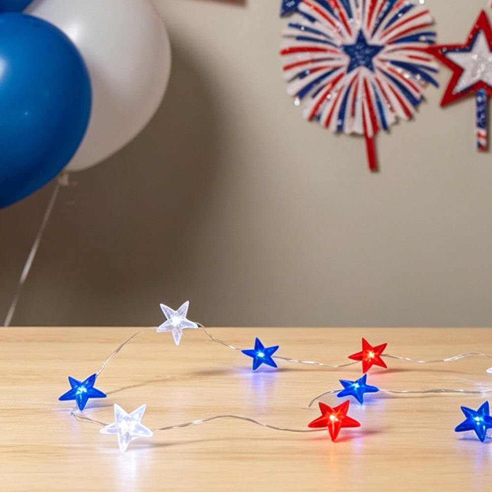 Patriotic Red White Blue Star Fairy Lights 10ft 30 LED