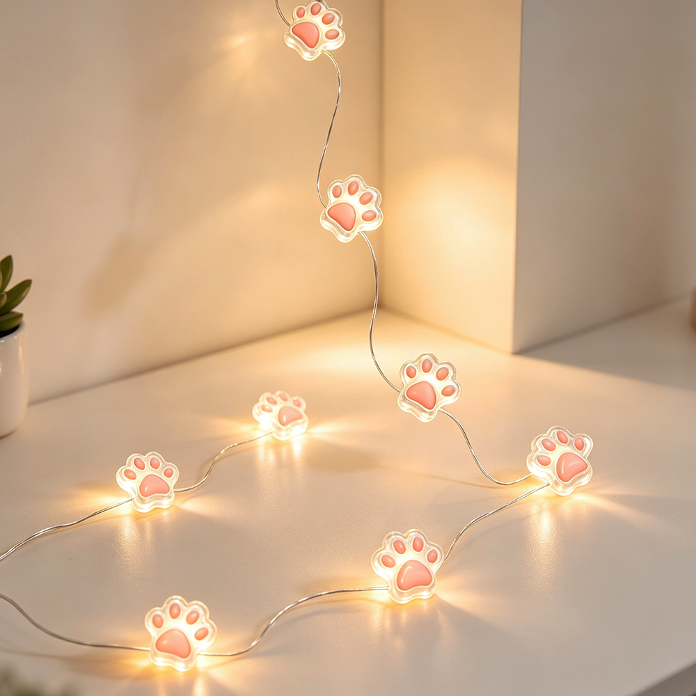 Pink Bear Paw Fairy Lights