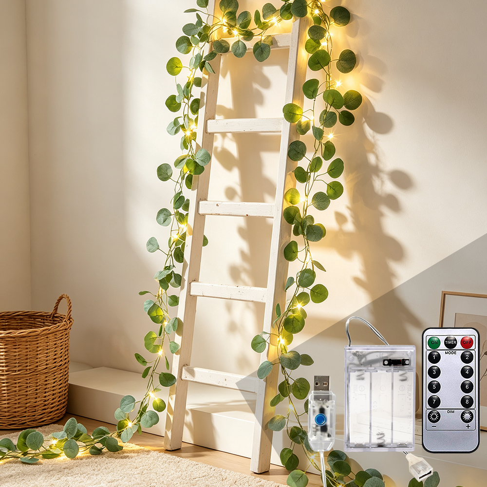 Eucalyptus Fairy String Lights 33ft 100 LED USB & Battery