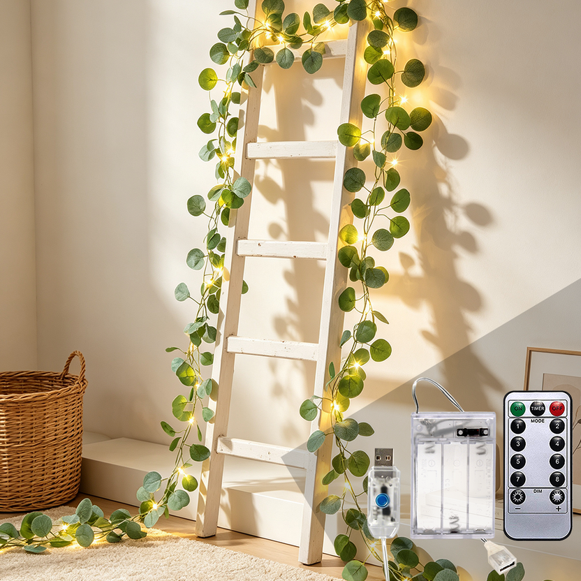 Eucalyptus Fairy String Lights 33ft 100 LED USB & Battery