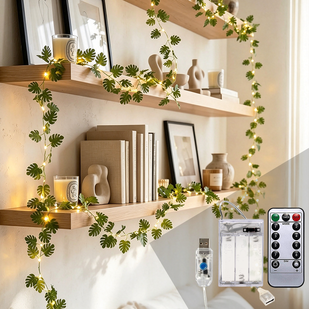 Monstera Leaf String Lights, 33 ft 100 Warm White LEDs