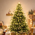 Warm-white micro LED fairy lights decorating a Christmas tree in a living room
